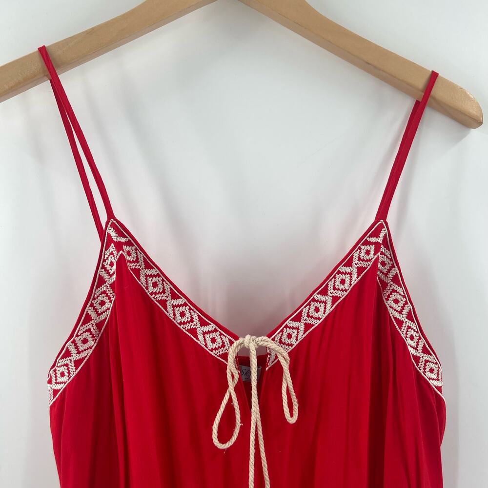 SHE + SKY Jumper Romper Size Large Red Embroidered Tassels Summer Beach Coastal - Picture 4 of 16